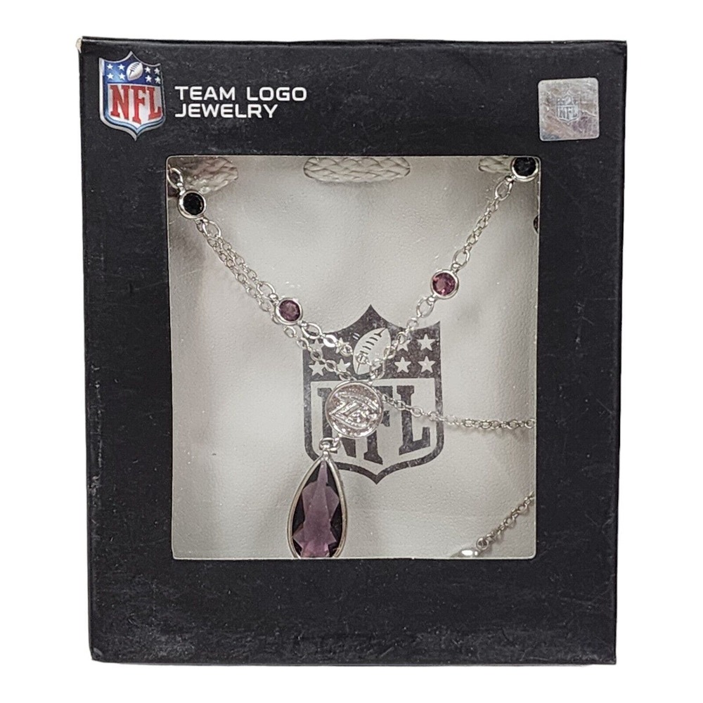 Baltimore Ravens Necklace Rhodium Charms & Teardrop Crystals Team Spirit Jewelry